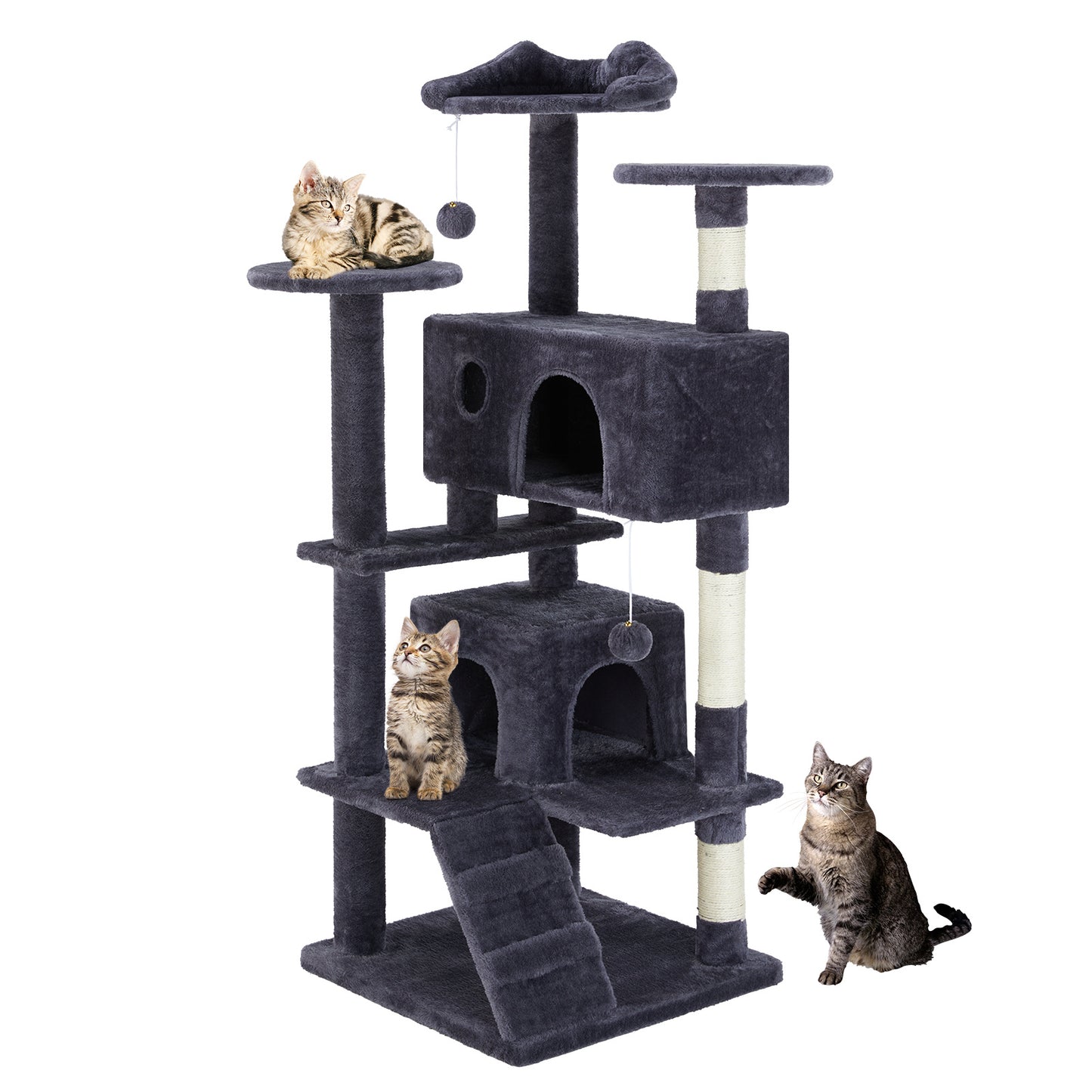 Multi-functional Cat Tree House Cat Climbing Frame, Lounge And Recreation Area Detachable Toy, 54in Dark Blue