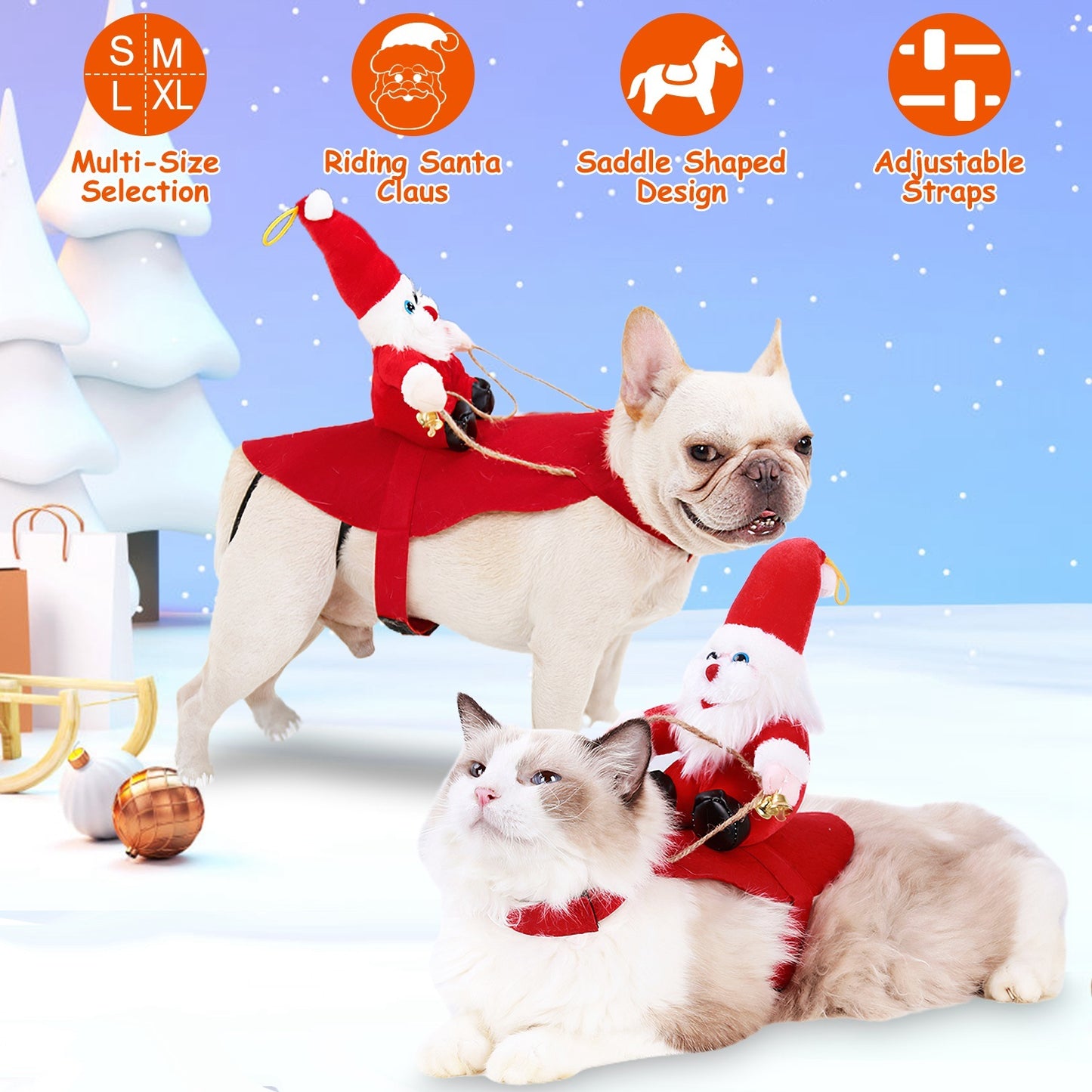 Pet Christmas Costumes Red Winter Coat For Dog Riding Santa Claus With Bell Clothes.