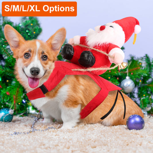Pet Christmas Costumes Red Winter Coat For Dog Riding Santa Claus With Bell Clothes.