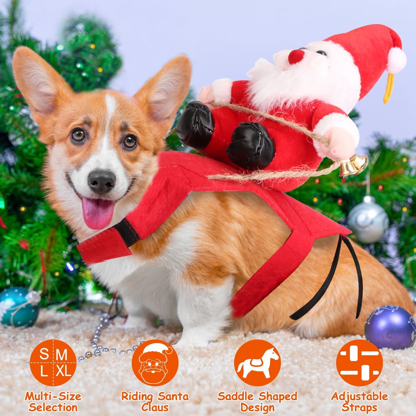 Pet Christmas Costumes Red Winter Coat For Dog Riding Santa Claus With Bell Clothes.