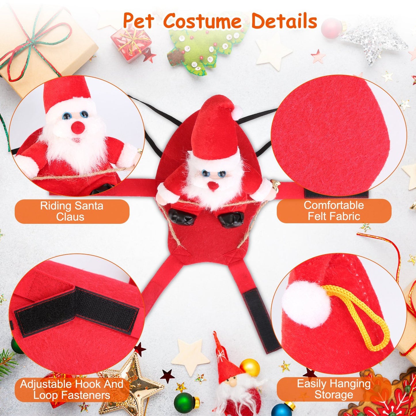 Pet Christmas Costumes Red Winter Coat For Dog Riding Santa Claus With Bell Clothes.