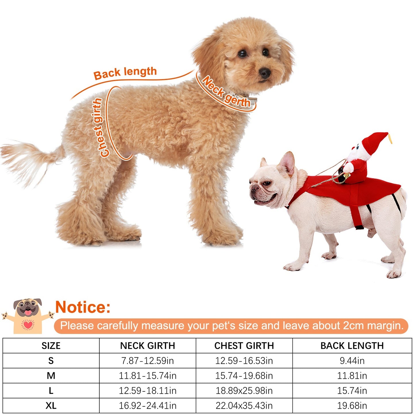 Pet Christmas Costumes Red Winter Coat For Dog Riding Santa Claus With Bell Clothes.